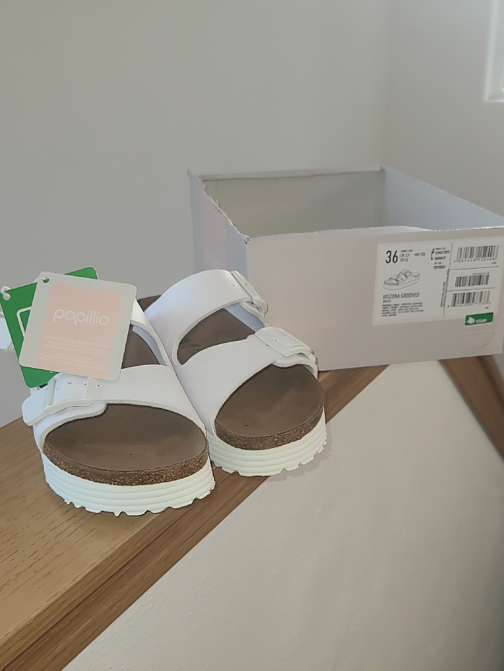 Papillio By Birkenstock Vegan White Double-Band Cork Platform Sandals